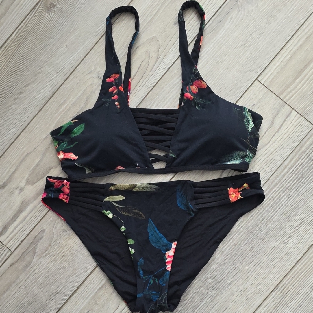 TiniBikini Black Floral Strappy Two-Piece Bikini